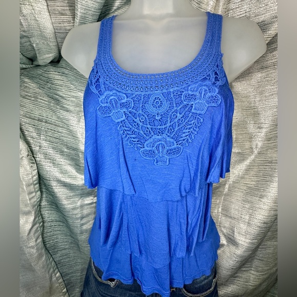 Candie’s Majestic Blue Scoop Neck Ruffle Tiered Tank Top Summer Shirt ~ X-Small - Picture 5 of 8